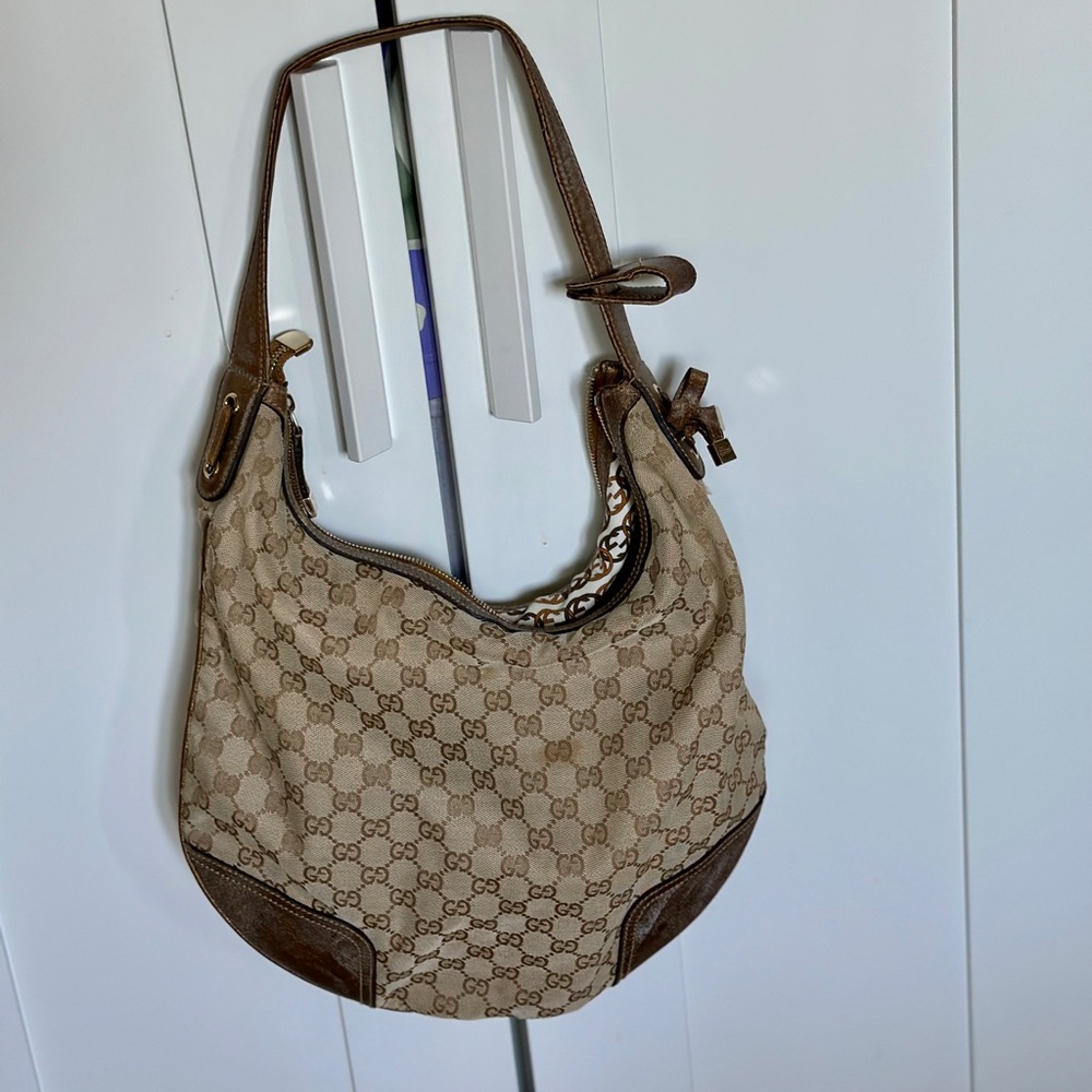 SOLD Authentic Gucci Brown Tan Hobo Bag with Monogram Canvas